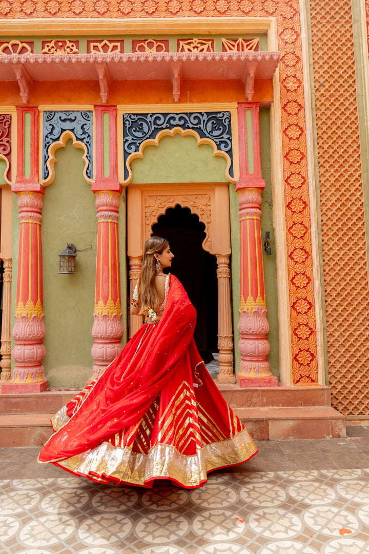 Red Cotton Lehenga Set