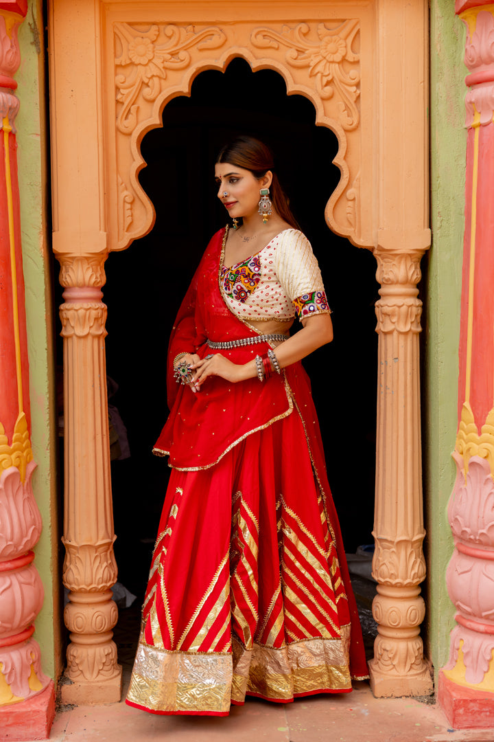 Red Cotton Lehenga Set