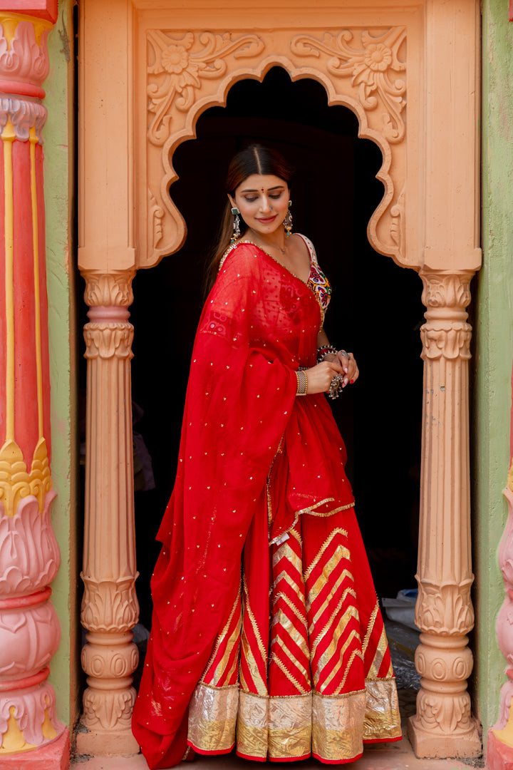 Red Cotton Lehenga Set