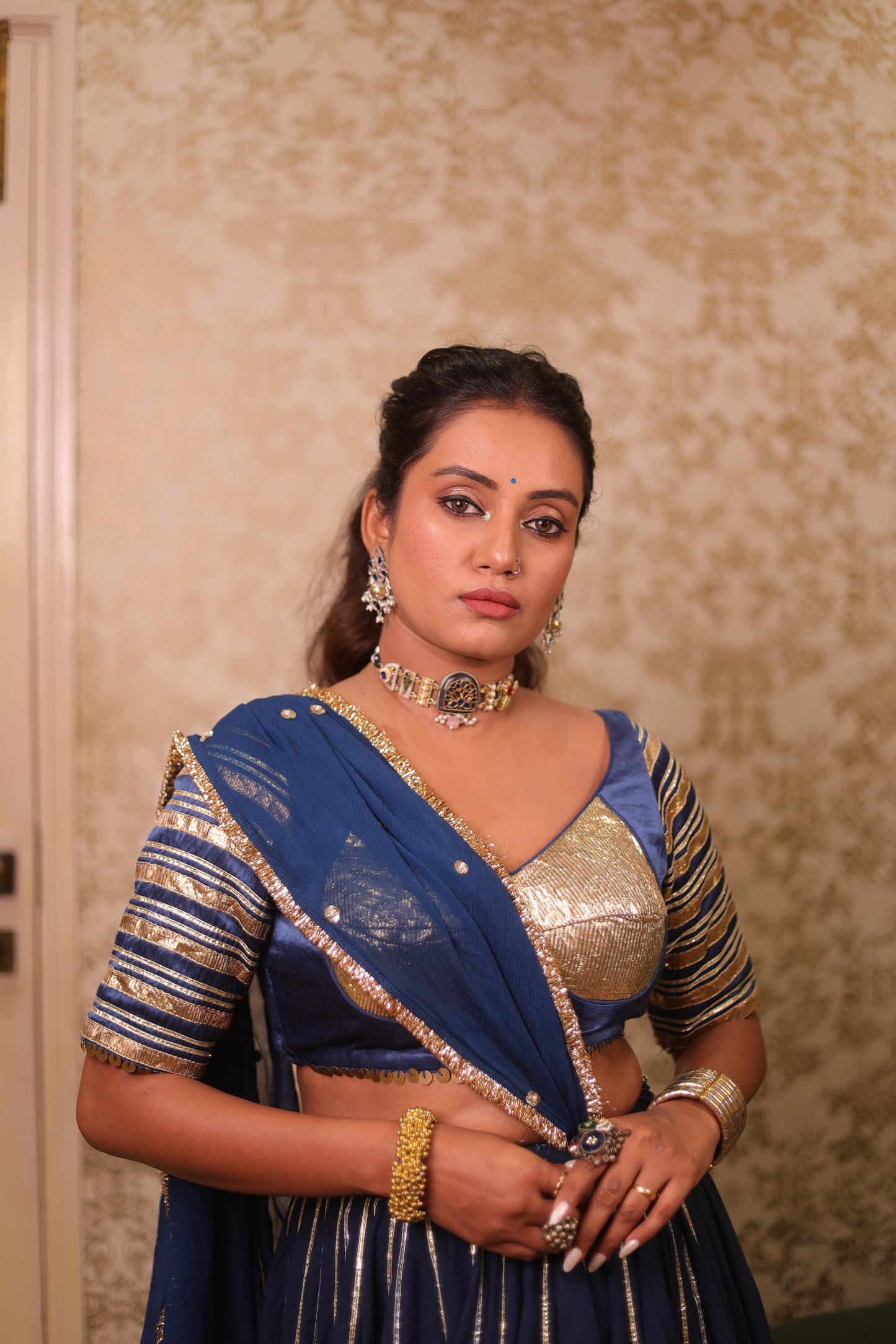 Teal Cotton Lehenga Set