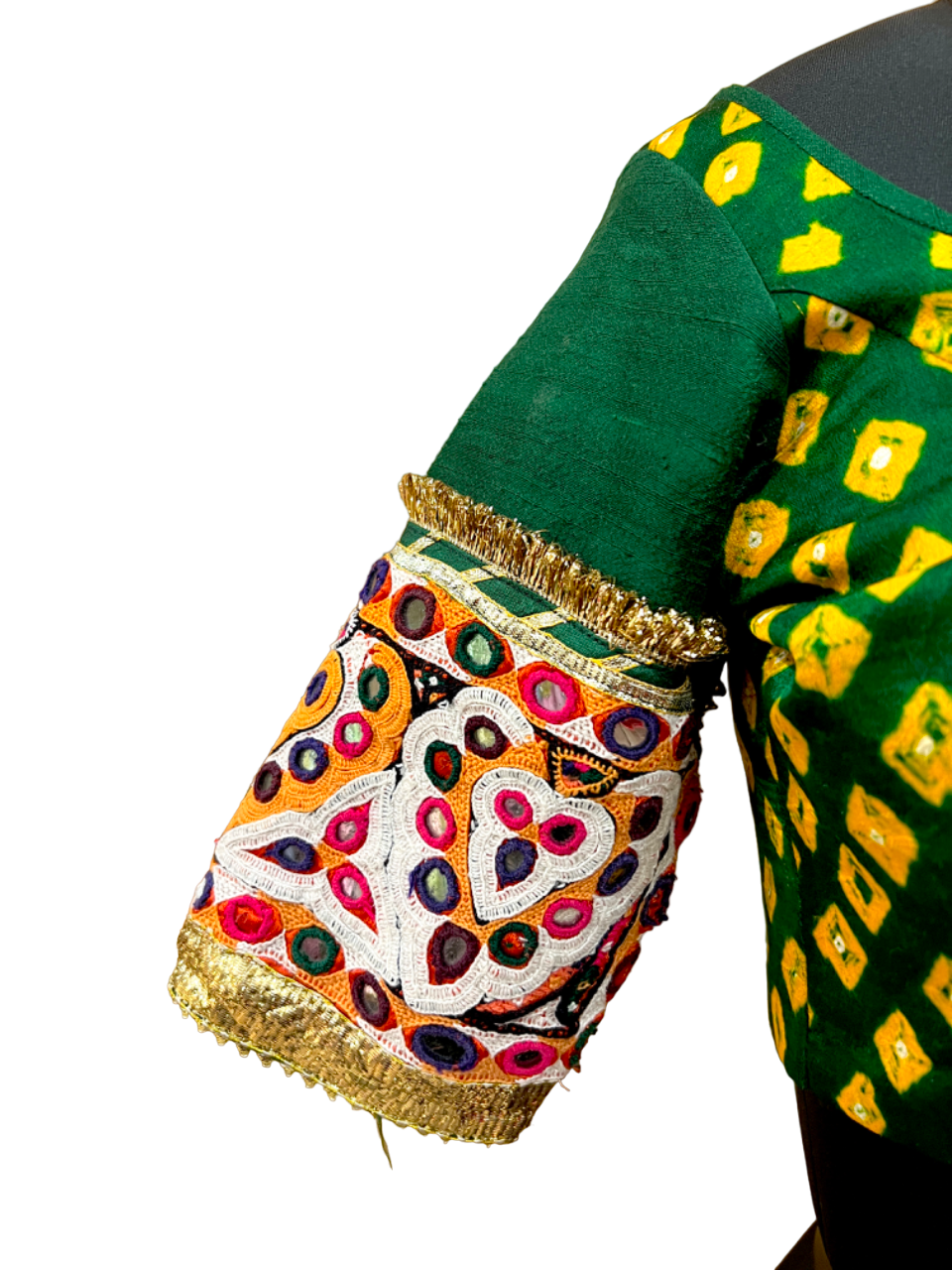 Green Bandhani Patch Blouse - Anjanase