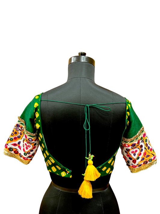 Green Bandhani Patch Blouse - Anjanase