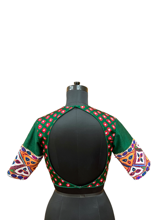 Green Bandhani Patch Blouse - Anjanase