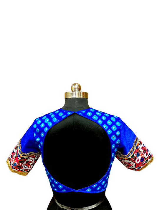Blue Bandhani Patch Blouse - Anjanase