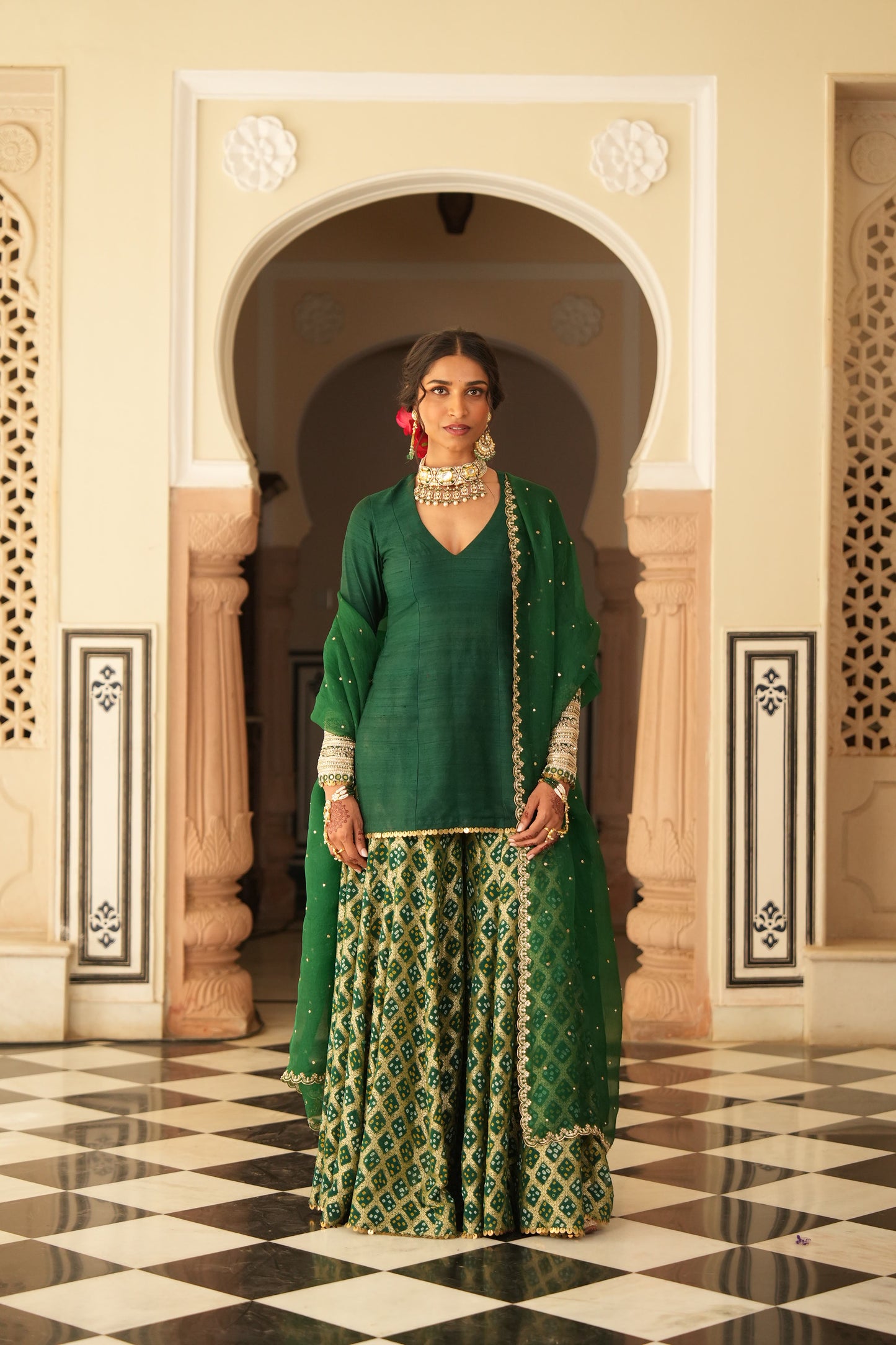 Green sharara set