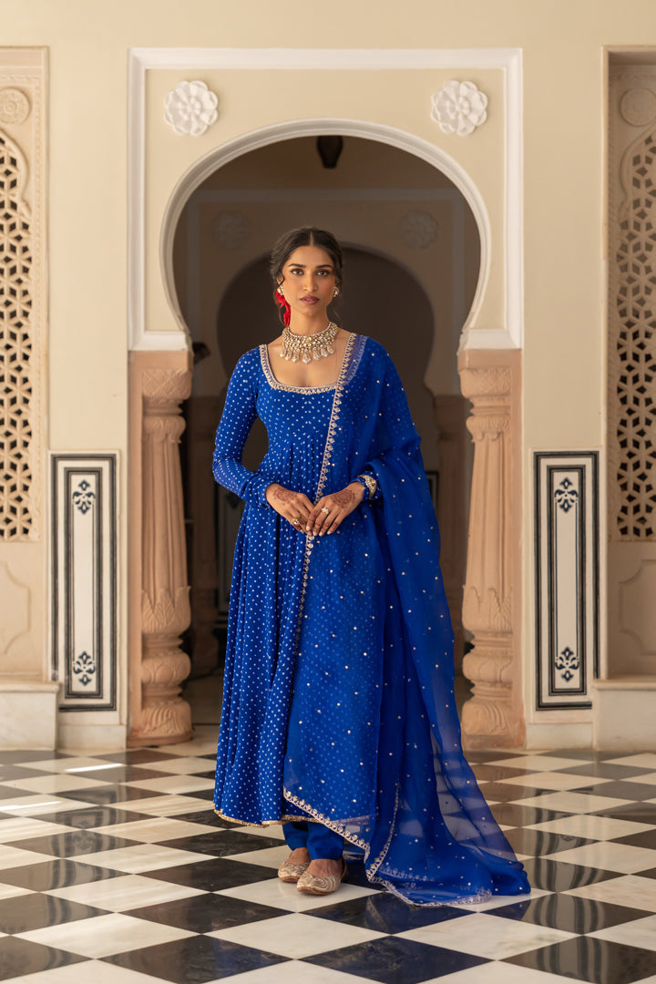 Blue Bandhani Anarkali Set