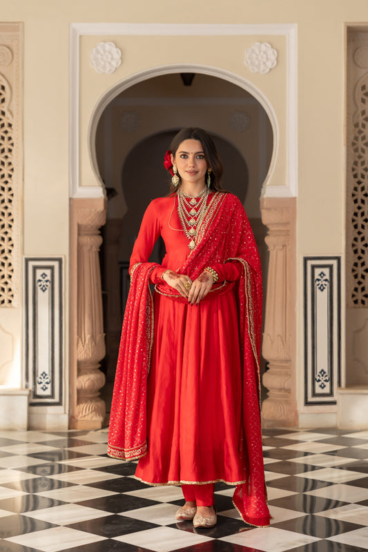 Red Anarkali Set