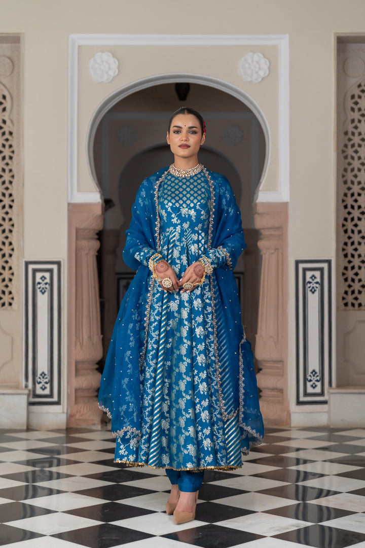 Teal Anarkali Set