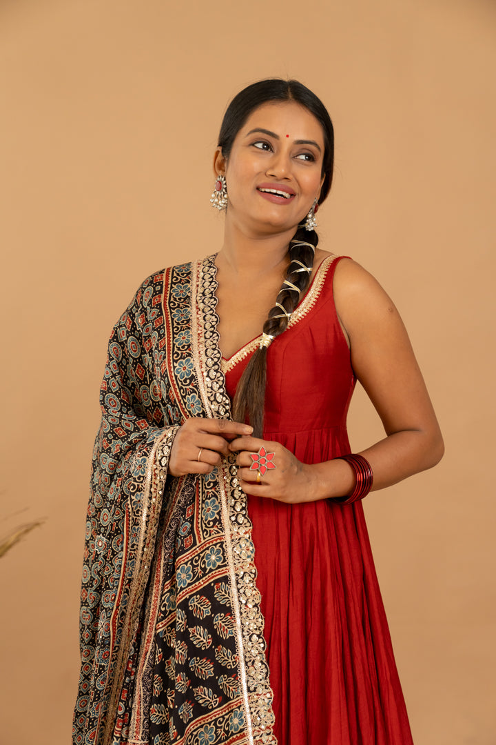 Maroon Anarkali Set - Anjanase