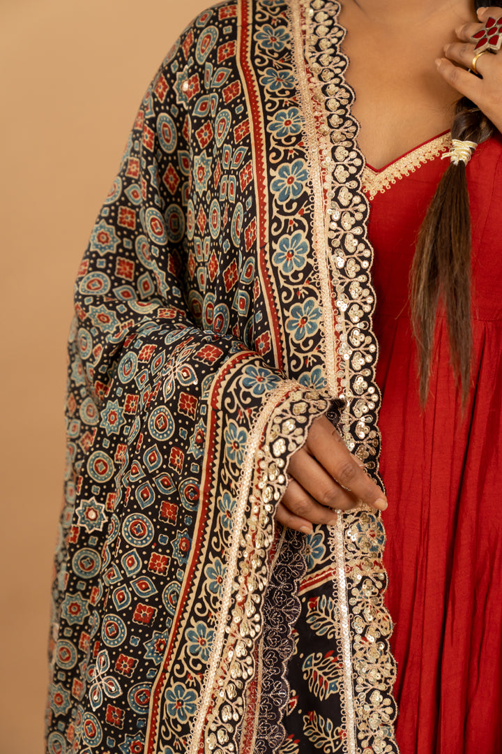 Maroon Anarkali Set - Anjanase