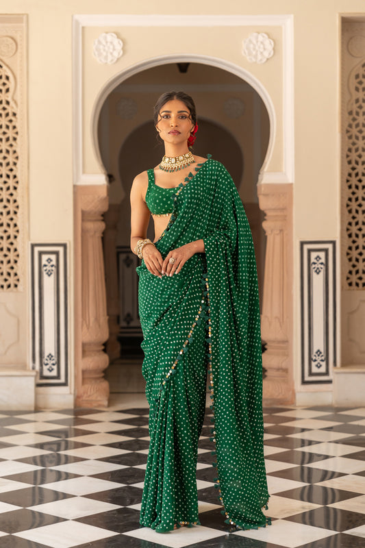 Green Bandhani Saree