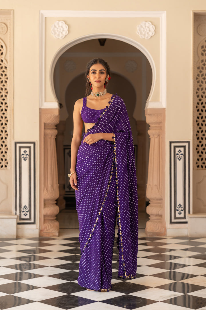 Purple Bandhani Saree
