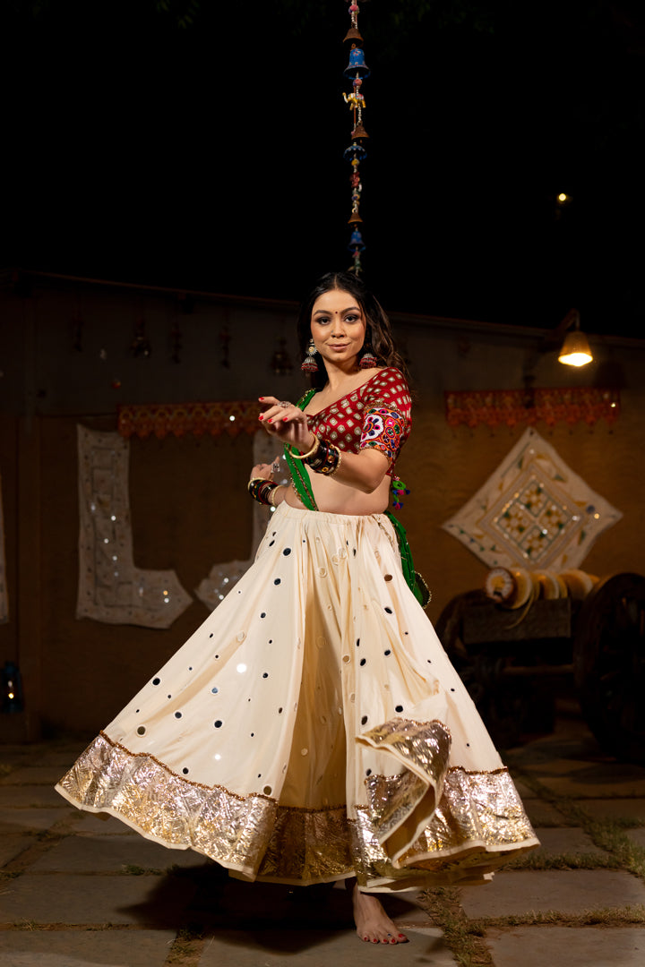 Navratri Mirror lehenga set White skirt