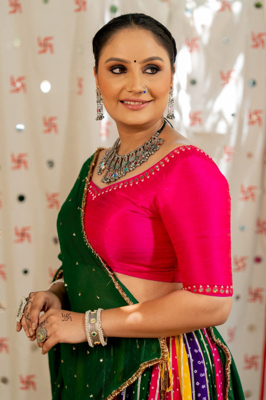 Navratri Dark green chiffon dupatta