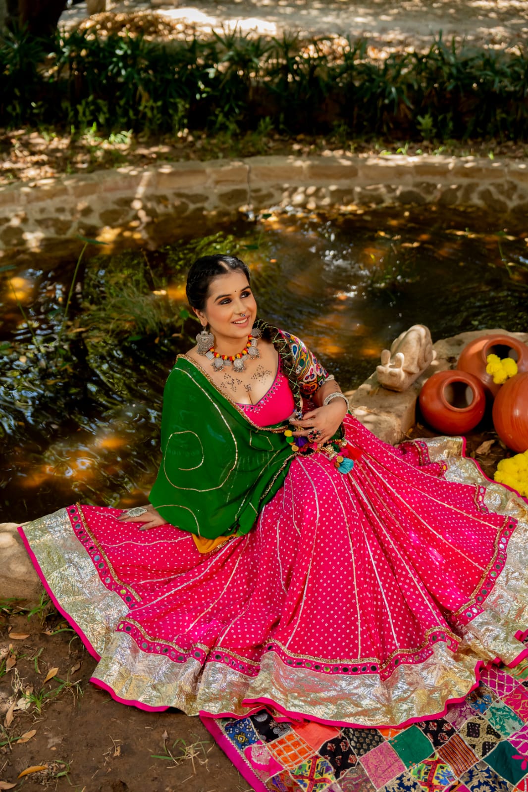 Pink Bandhani Lehenga Set