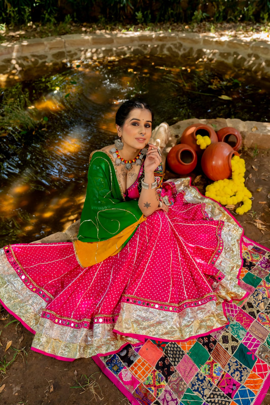 Pink Bandhani Lehenga Set
