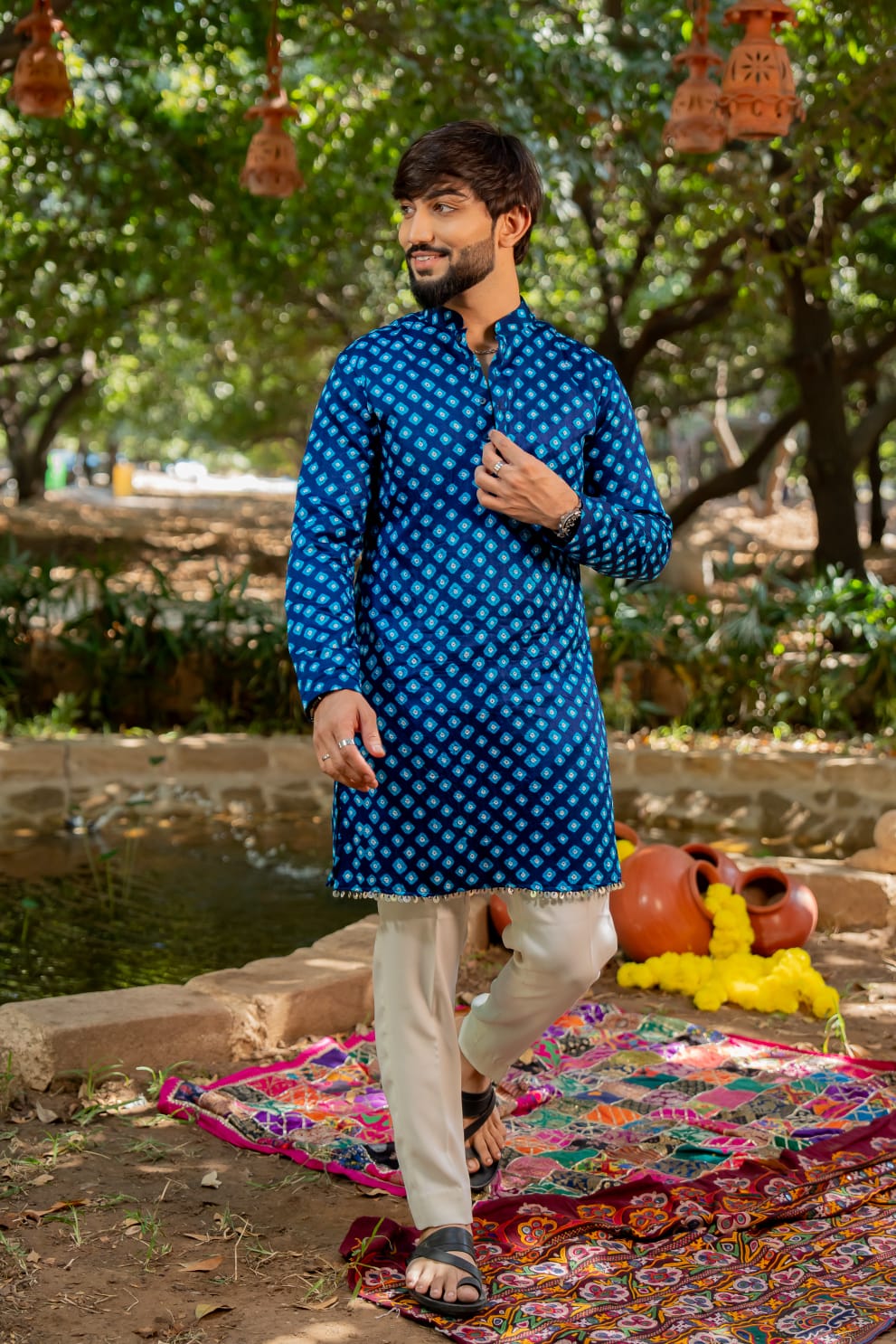 Navratri Blue Bandhani Kurta Set