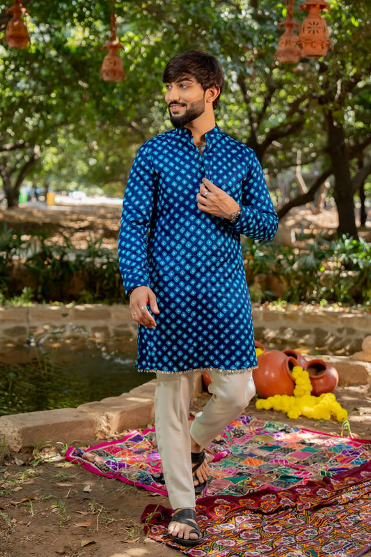 Navratri Blue Bandhani Kurta Set