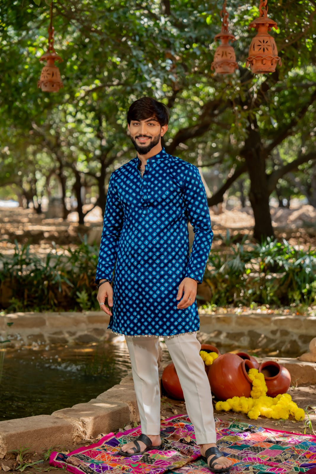 Navratri Blue Bandhani Kurta Set