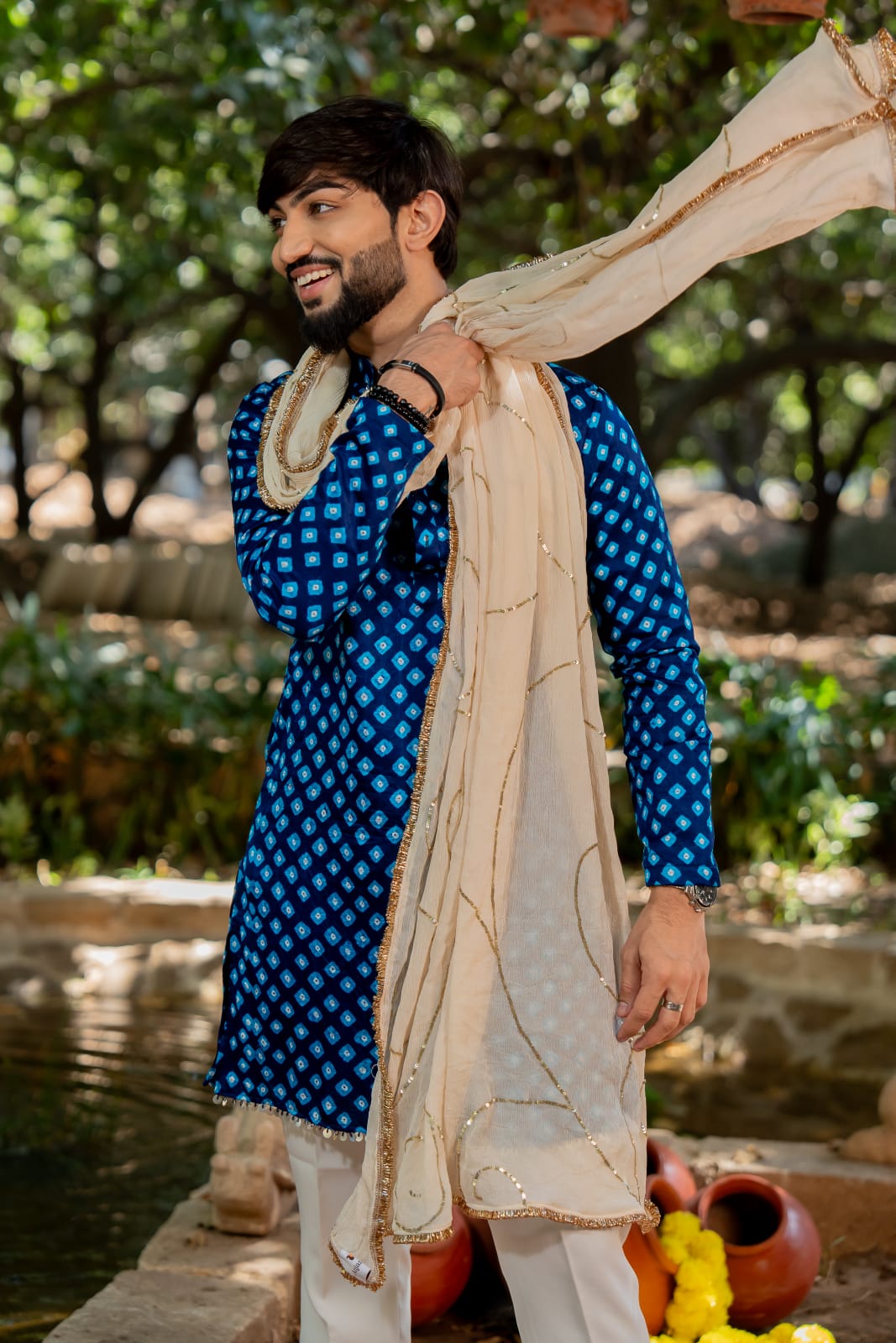 Navratri Blue Bandhani Kurta Set