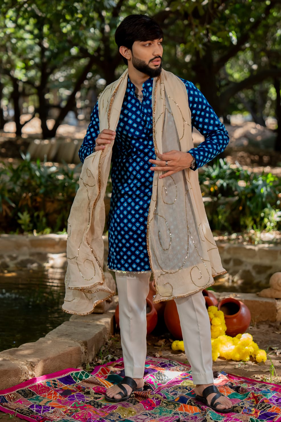 Navratri Blue Bandhani Kurta Set