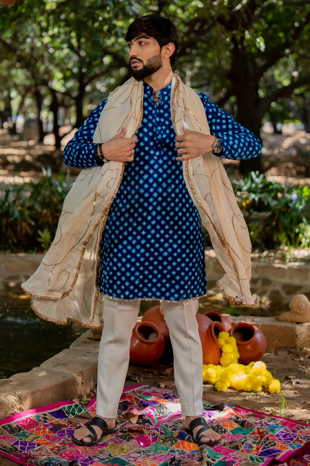 Navratri Blue Bandhani Kurta Set