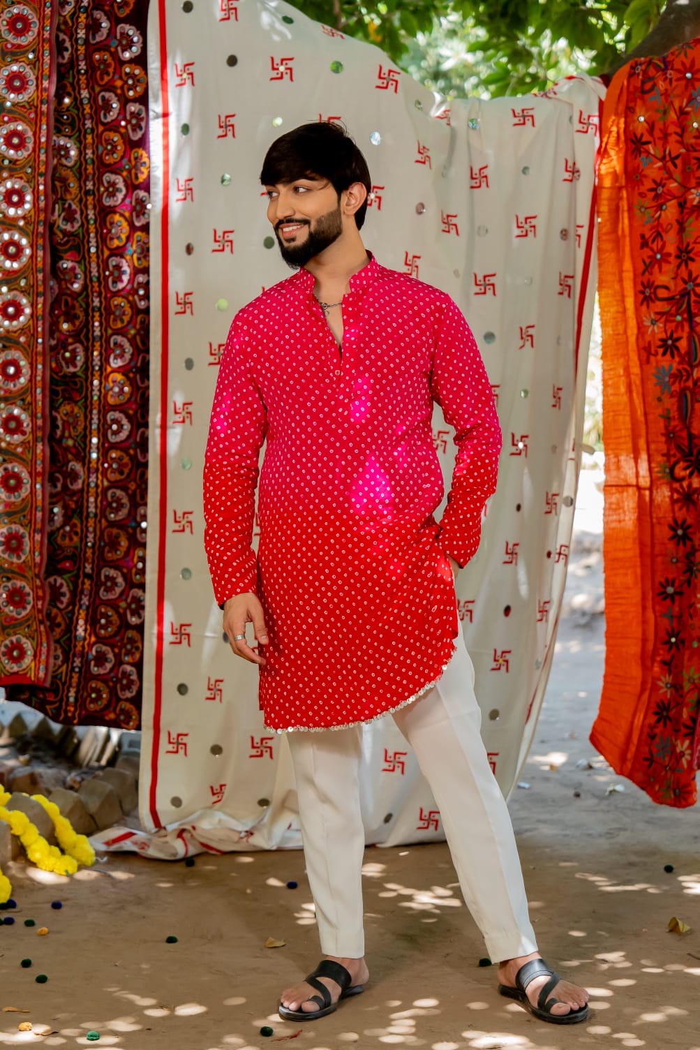 Navratri red - pink ombre Kurta