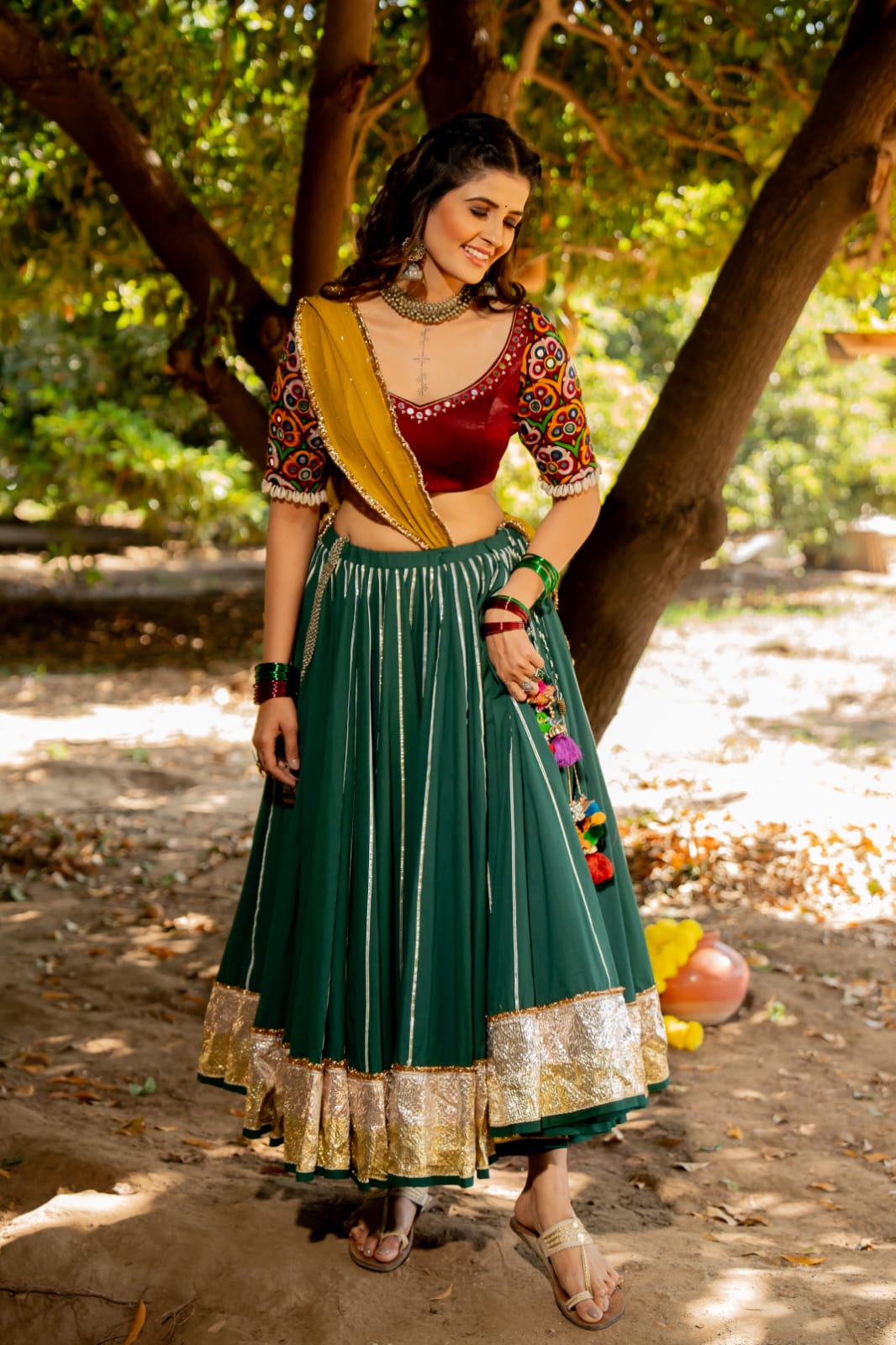 Bottle Green Lehenga Set - Anjanase