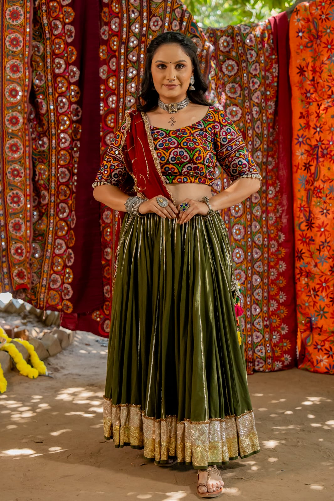 Navratri maroon ghumer chiffon dupatta