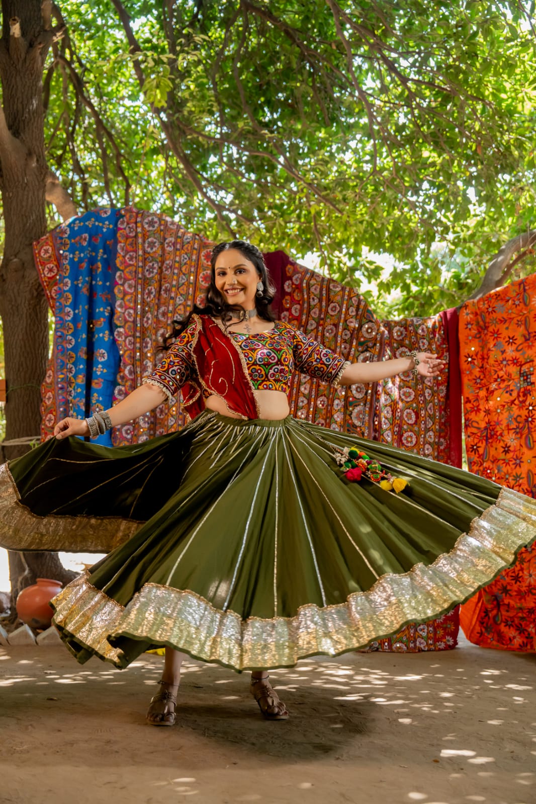 Navratri maroon ghumer chiffon dupatta