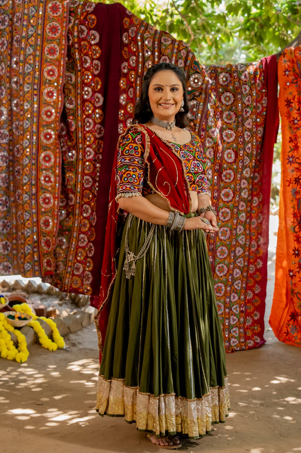 Navratri maroon ghumer chiffon dupatta