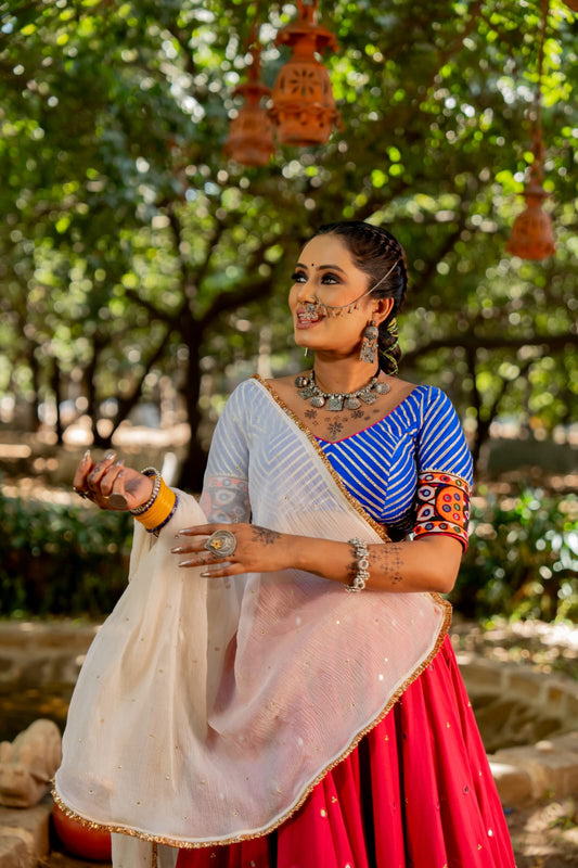 Navratri White Chiffon Dupatta