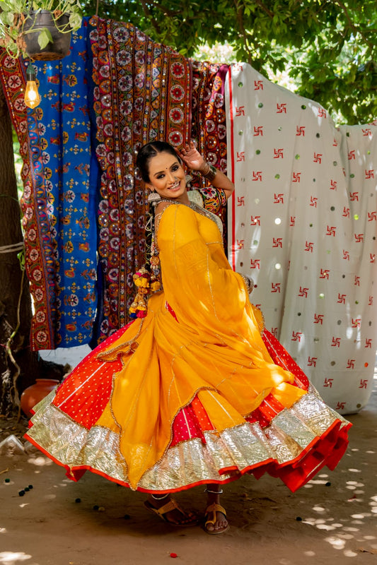 Navratri Yellow Chiffon Dupatta