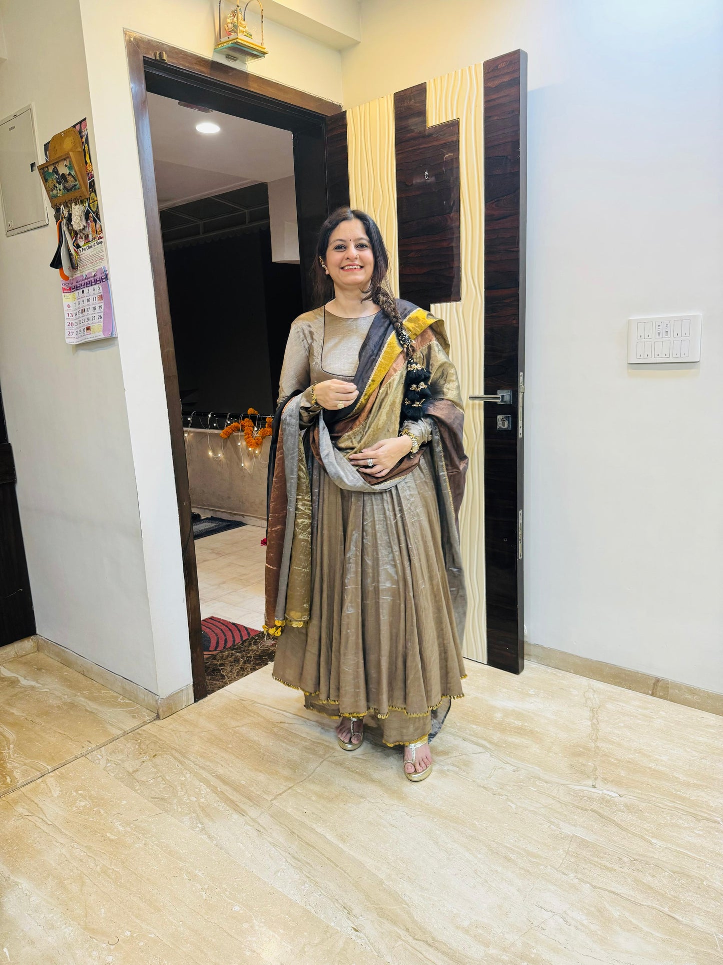 Grey Metallic Anarkali Set