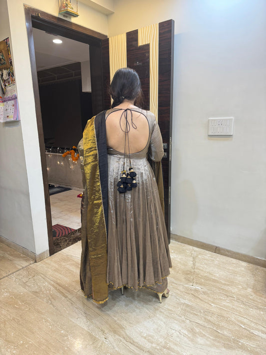 Grey Metallic Anarkali Set