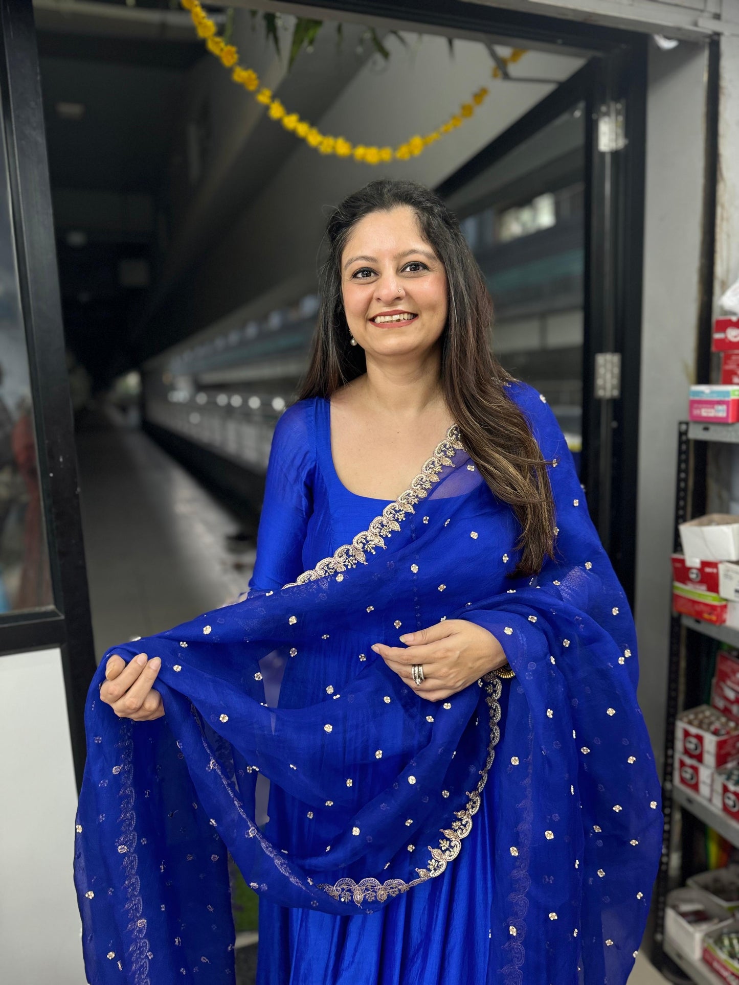 Electric Blue Anarkali Set