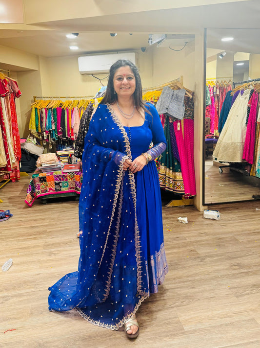 Electric Blue Anarkali Set