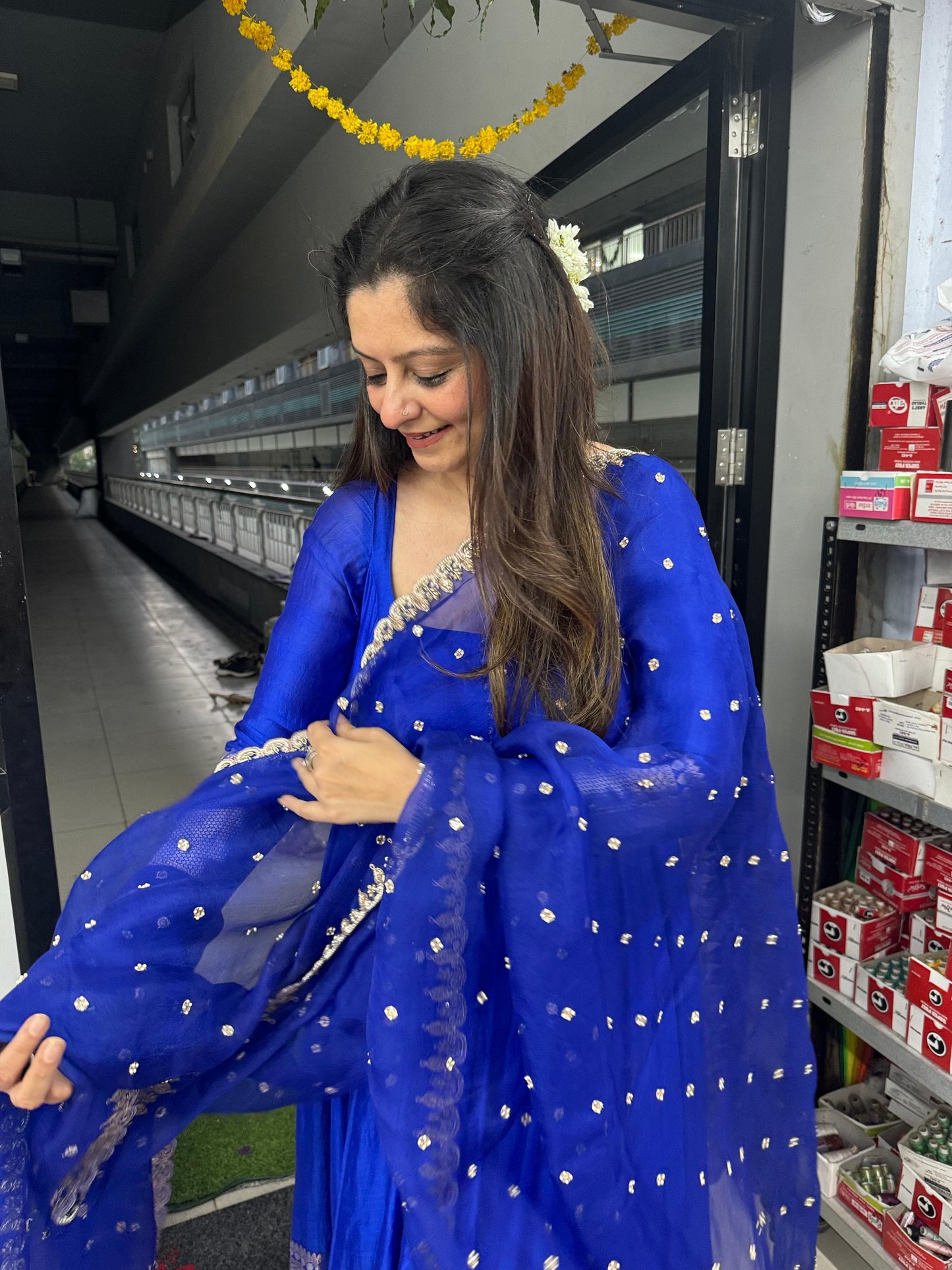 Electric Blue Anarkali Set
