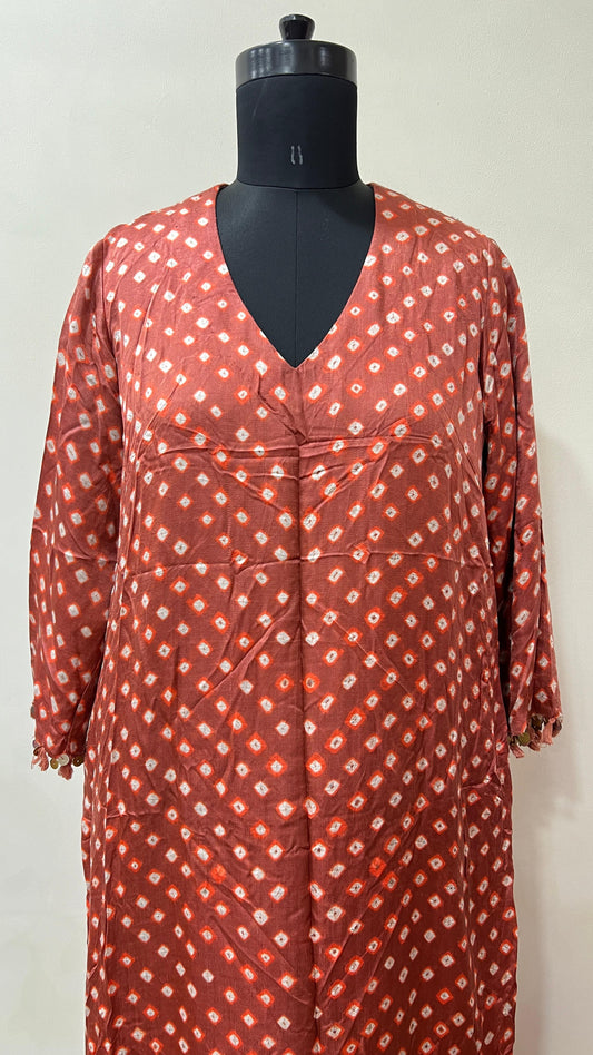 Dark Orange Bandhani Coord Set