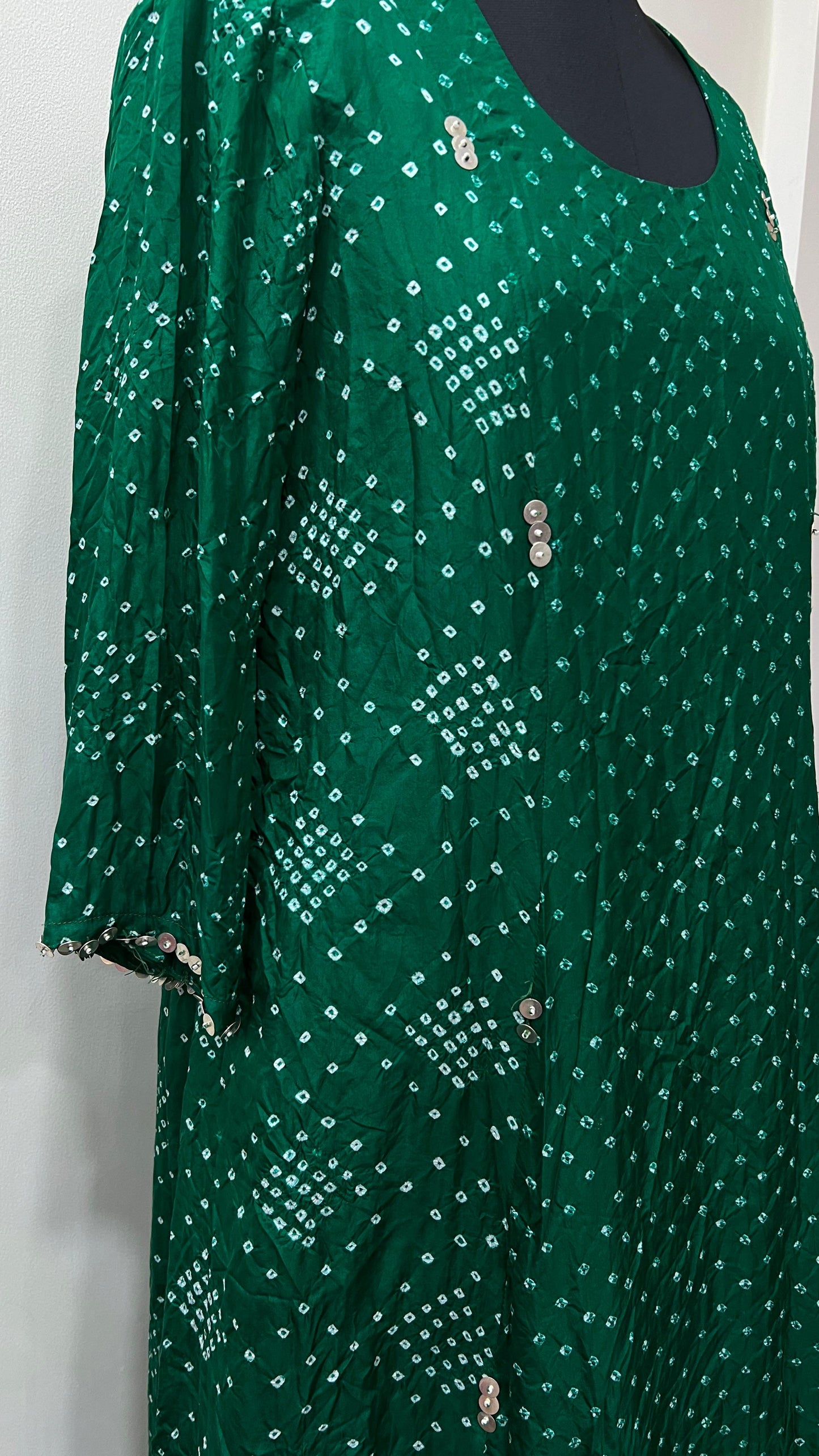 Green A- line Bandhani Coord Set