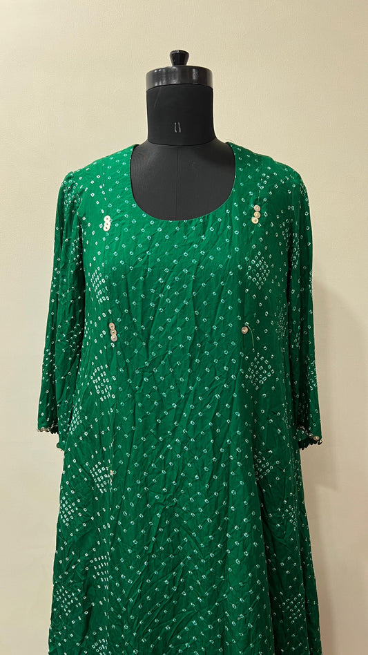 Green A- line Bandhani Coord Set