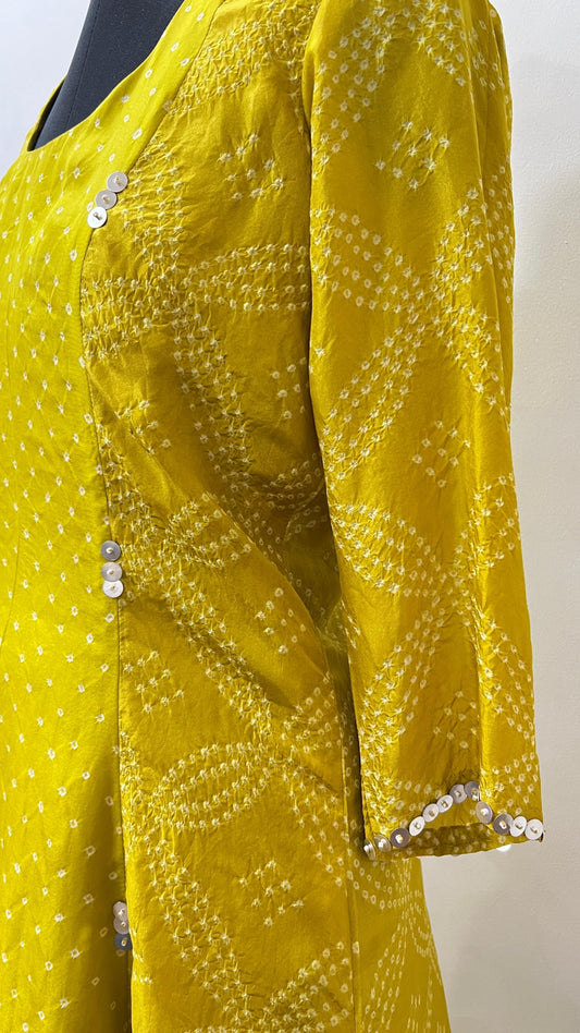 Yellow A- line Bandhani Coord Set