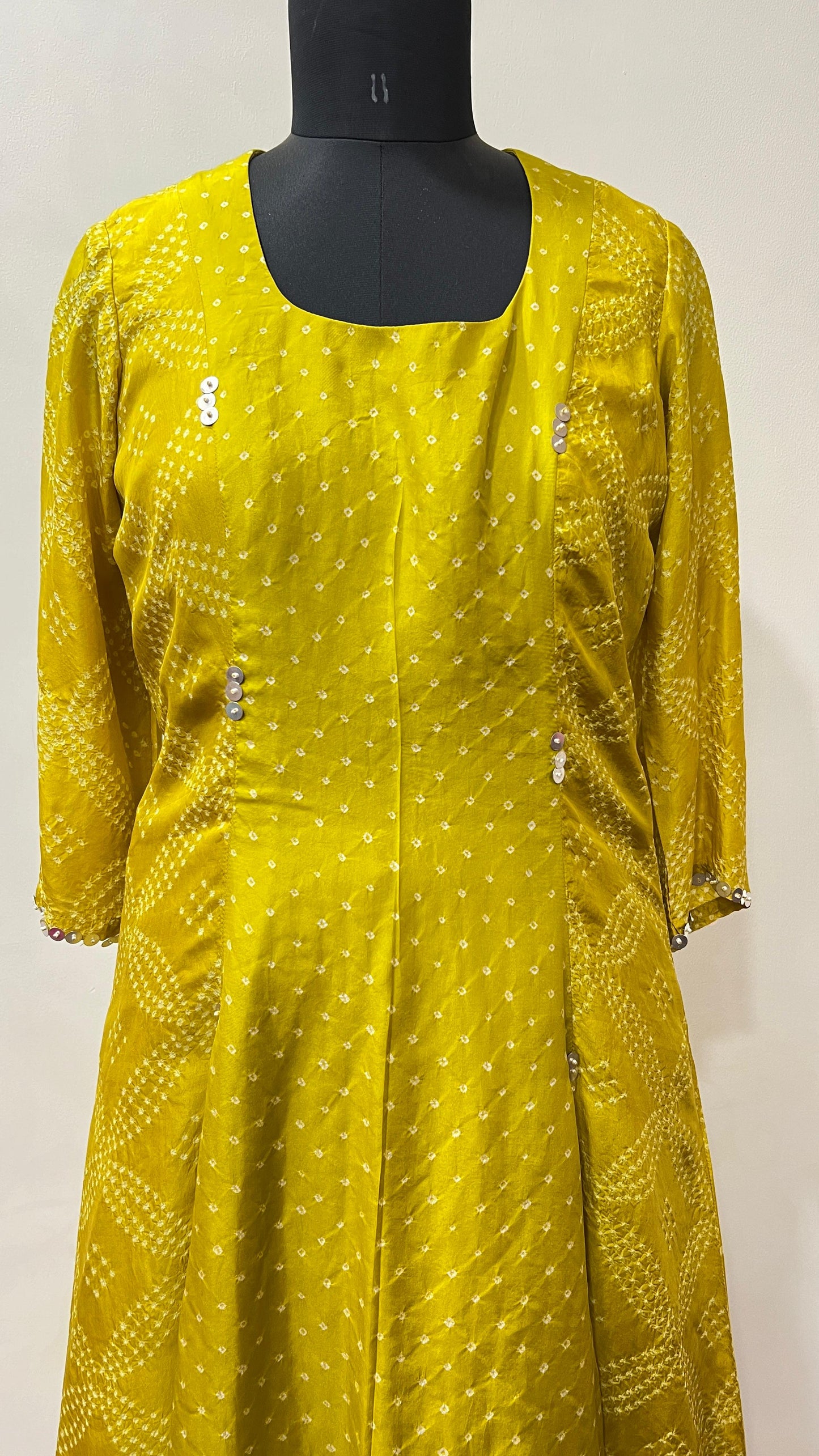 Yellow A- line Bandhani Coord Set