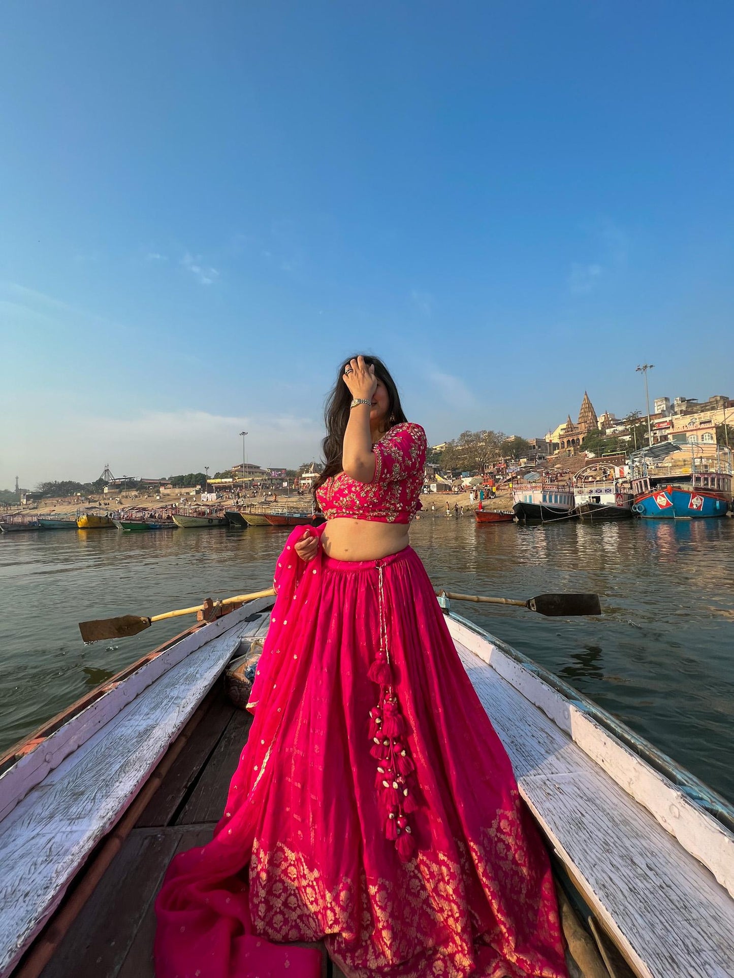 Pink Muga Lehenga Set