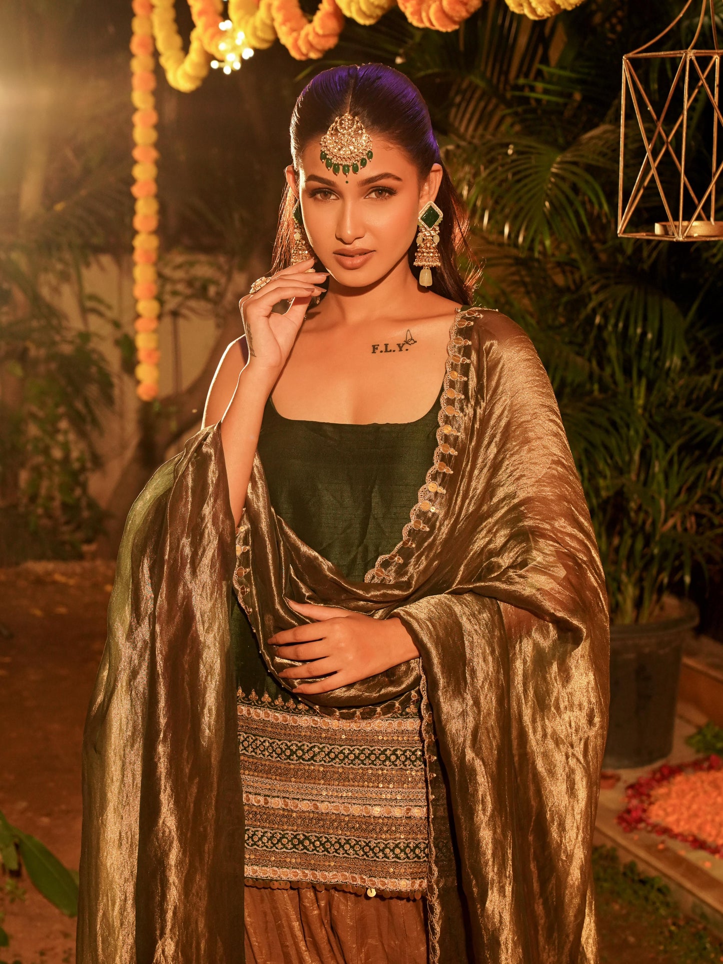 Olive Green Sharara Set