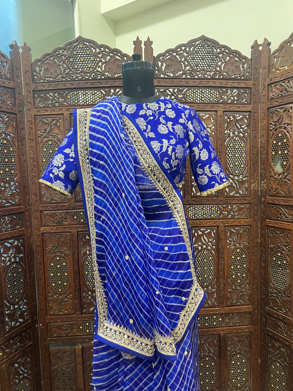 Electric Blue Leheriya Saree