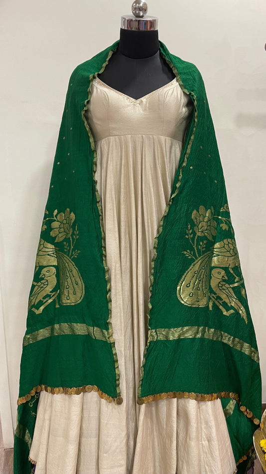 Green muga print dupatta