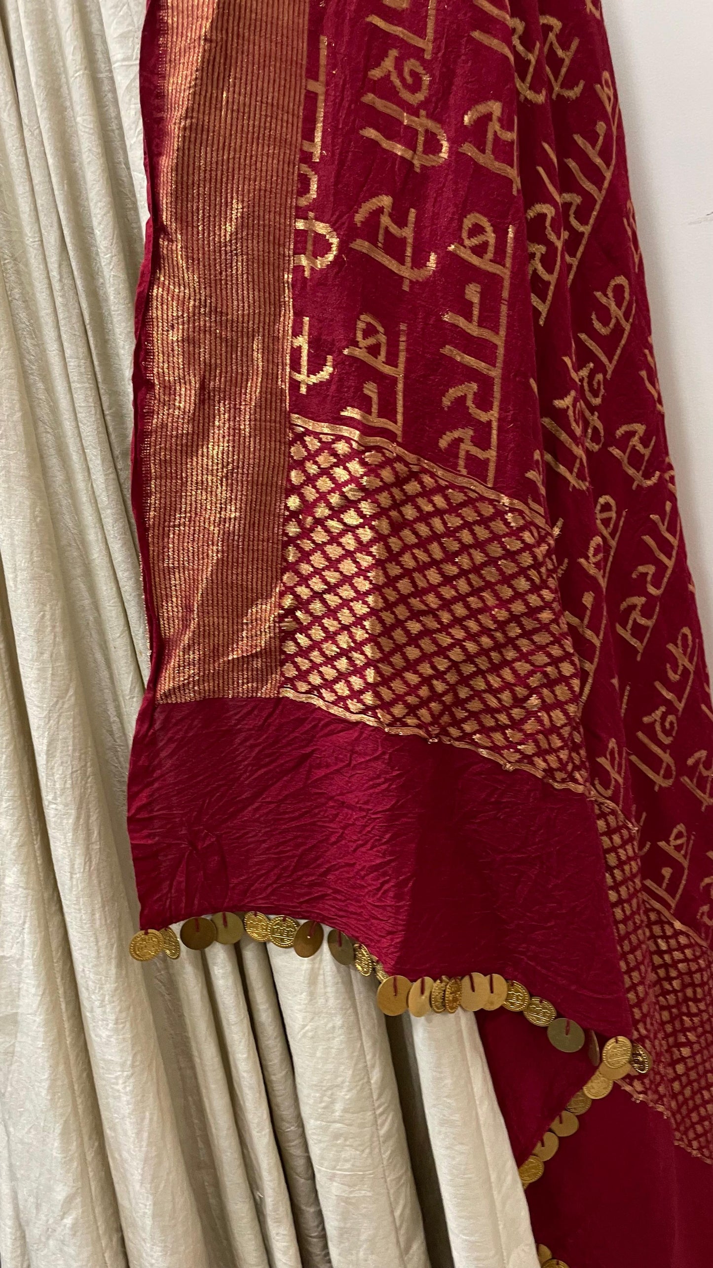 Maroon Muga Print Dupatta
