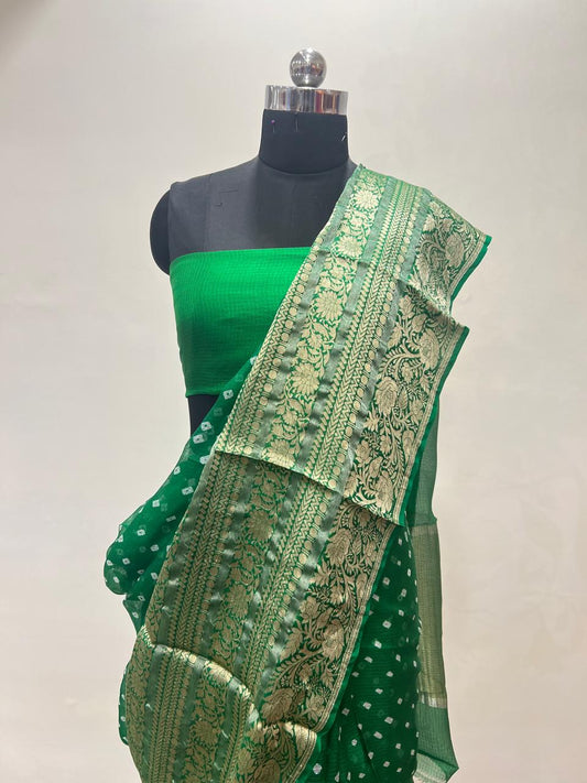 Green Bandhani Kota Saree
