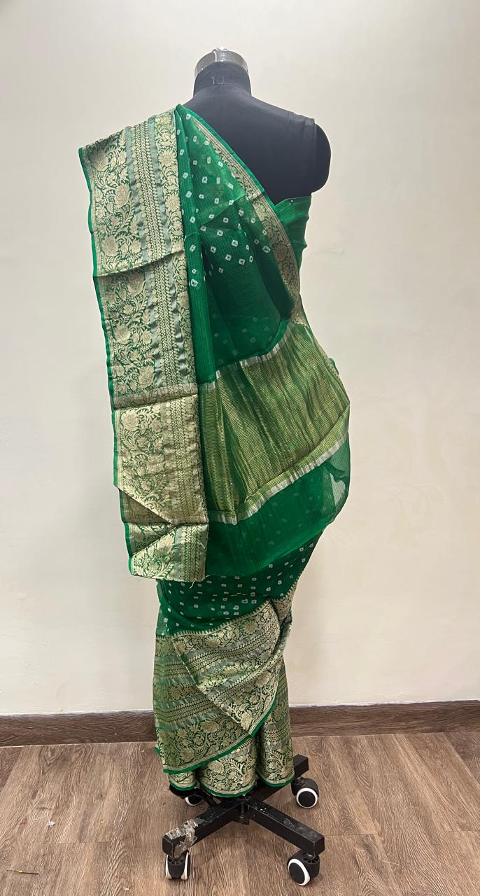 Green Bandhani Kota Saree